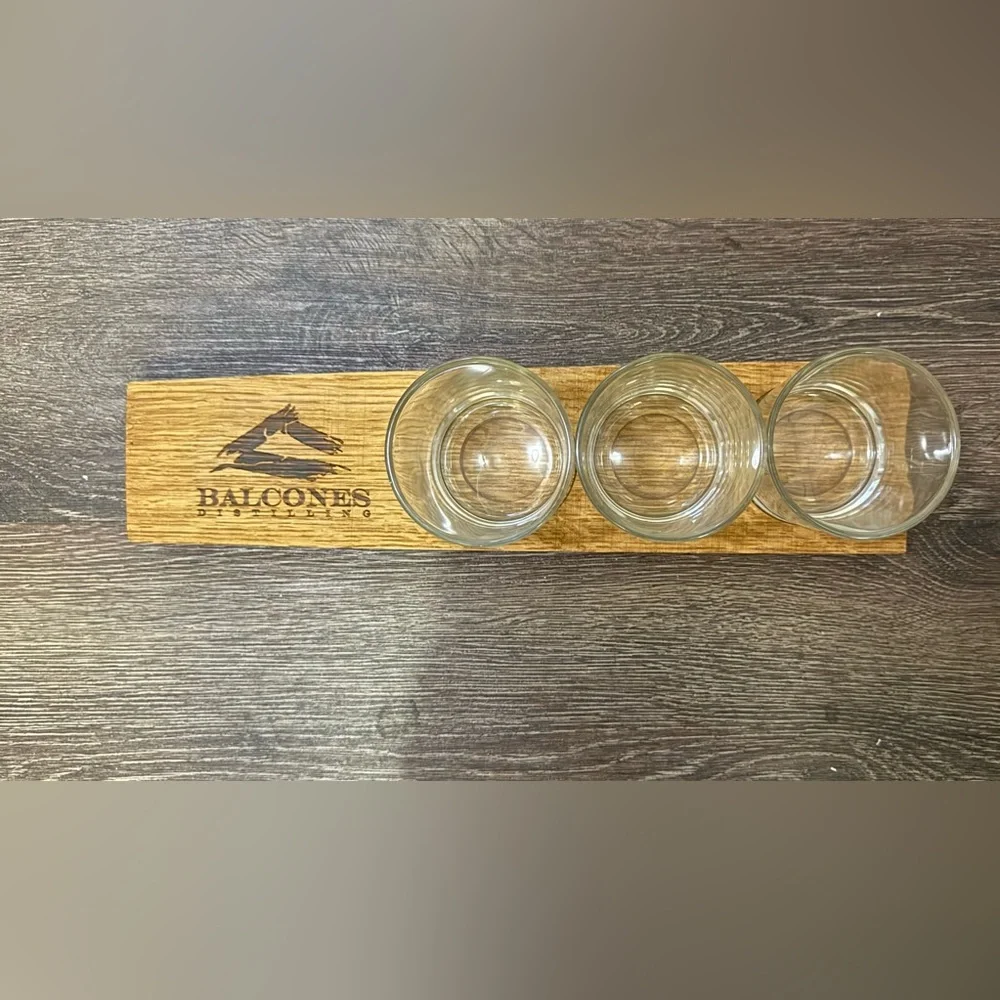 Balcones Whisky Glass Set with Wooden Flight Holder